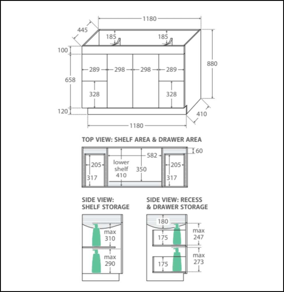 Fienza Dolce Tcl120Nkw 1200Mm Vanity With Kicker White - Special Order Units