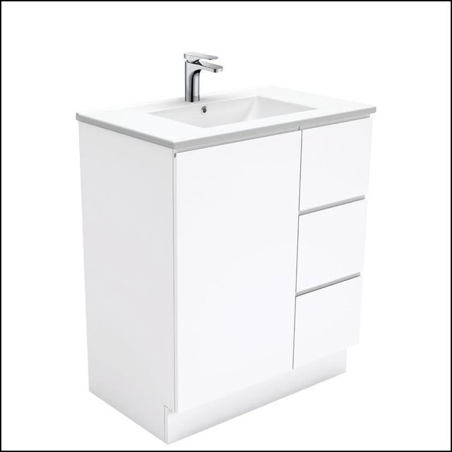 Fienza Dolce Tcl75Cr 750Mm White Fingerpull Vanity With Kickboard Right Hand Drawers - Special Order