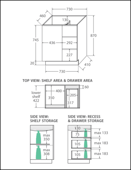 Fienza Dolce Tcl75Cr 750Mm White Fingerpull Vanity With Kickboard Right Hand Drawers - Special Order