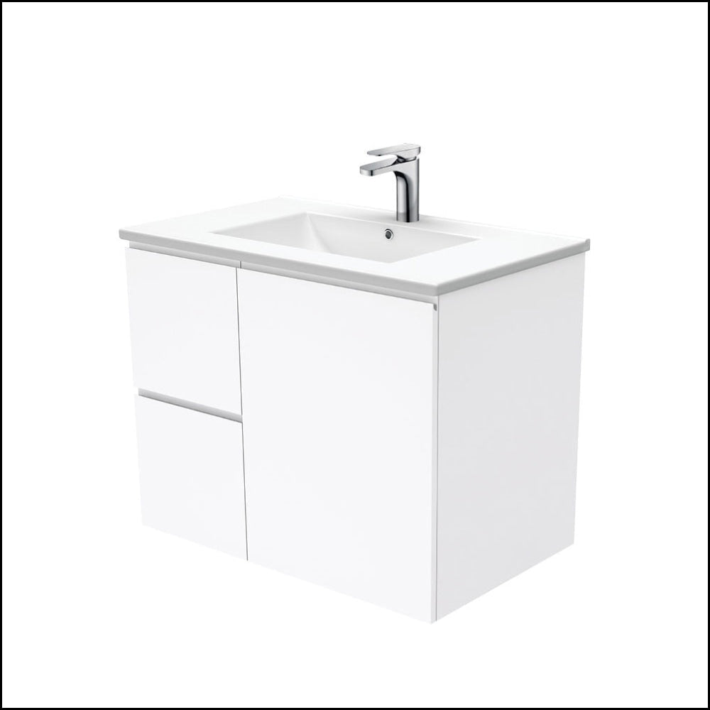 Fienza Dolce Tcl75Fl 750Mm White Fingerpull Wall Hung Vanity Left Hand Drawers - Special Order Units