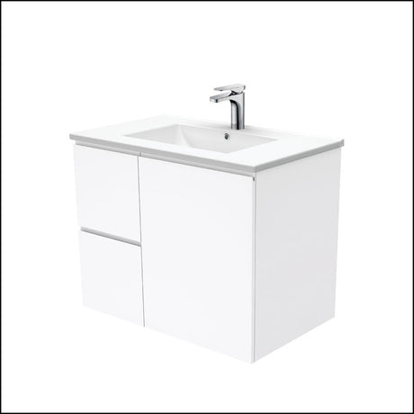 Fienza Dolce Tcl75Fl 750Mm White Fingerpull Wall Hung Vanity Left Hand Drawers - Special Order Units