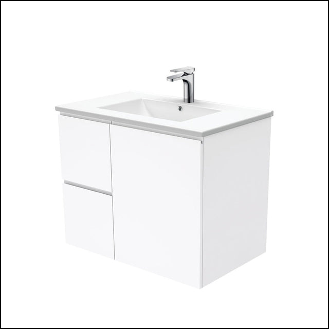 Fienza Dolce Tcl75Fl 750Mm White Fingerpull Wall Hung Vanity Left Hand Drawers - Special Order Units