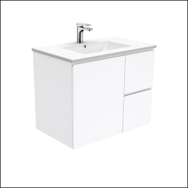 Fienza Dolce Tcl75Fr 750Mm White Fingerpull Wall Hung Vanity Right Hand Drawers - Special Order