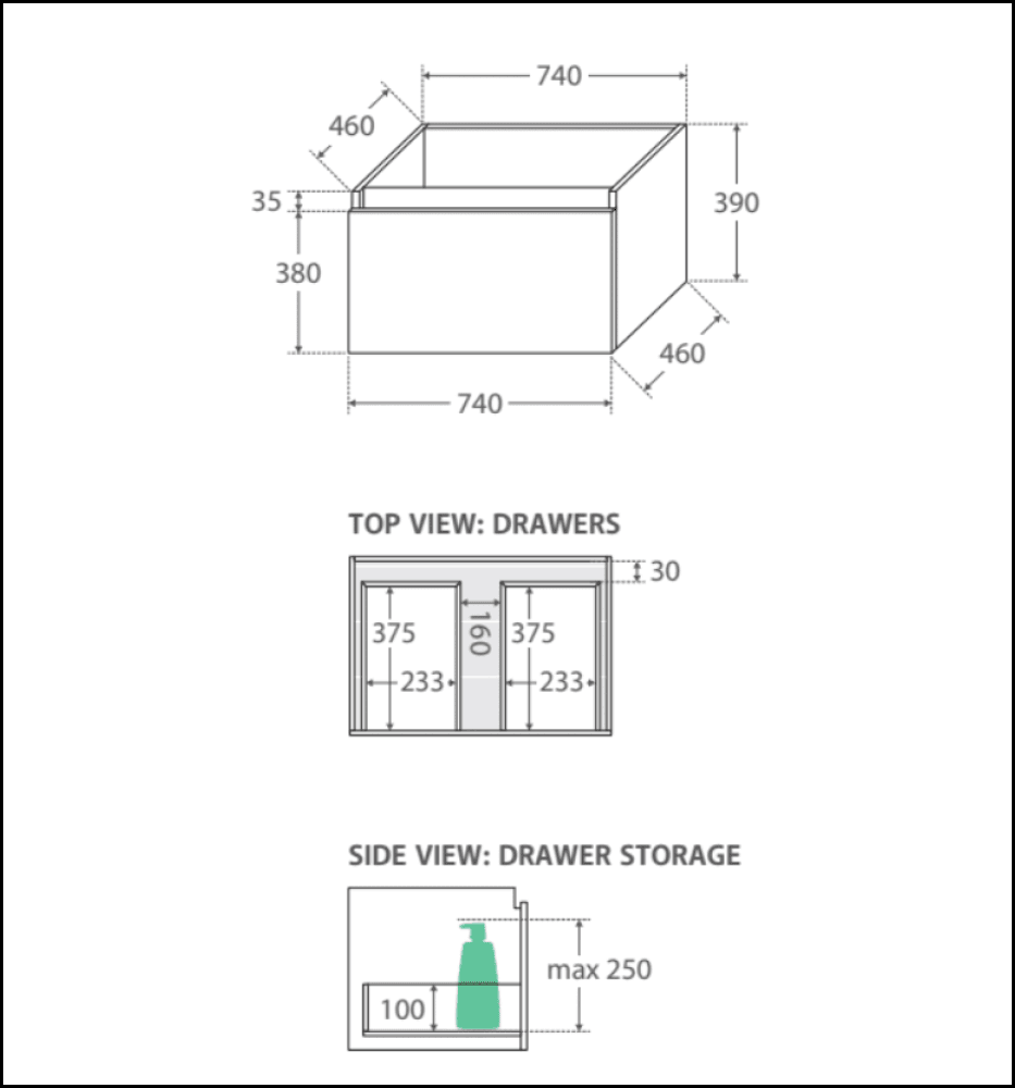 Fienza Dolce Tcl75H Manu 750Mm White Wall Hung Vanity Unit - Special Order Units