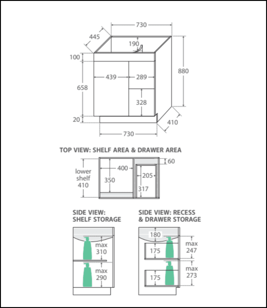 Fienza Dolce Tcl75Nkwl 750Mm White Vanity With Kicker Left Hand Drawers - Special Order Units