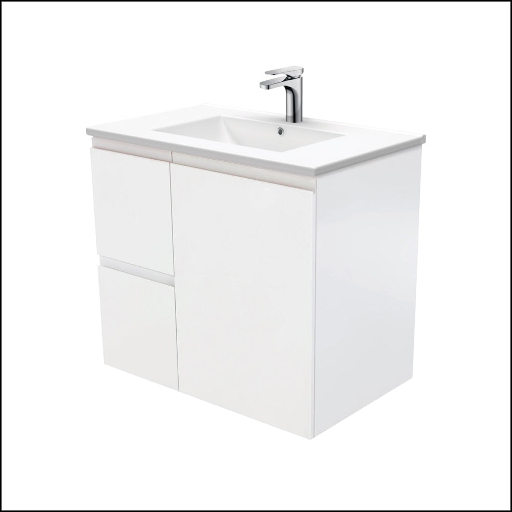 Fienza Dolce Tcl75Zl 750Mm Fingerpull Wall Hung Vanity Matte White With Left Drawers - Special Order