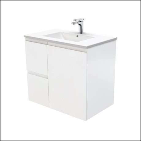 Fienza Dolce Tcl75Zl 750Mm Fingerpull Wall Hung Vanity Matte White With Left Drawers - Special Order