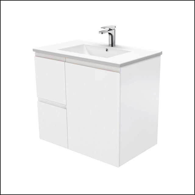 Fienza Dolce Tcl75Zl 750Mm Fingerpull Wall Hung Vanity Matte White With Left Drawers - Special Order