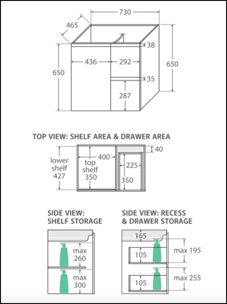 Fienza Dolce Tcl75Zr 750Mm Fingerpull Wall Hung Vanity Matte White With Right Drawers - Special