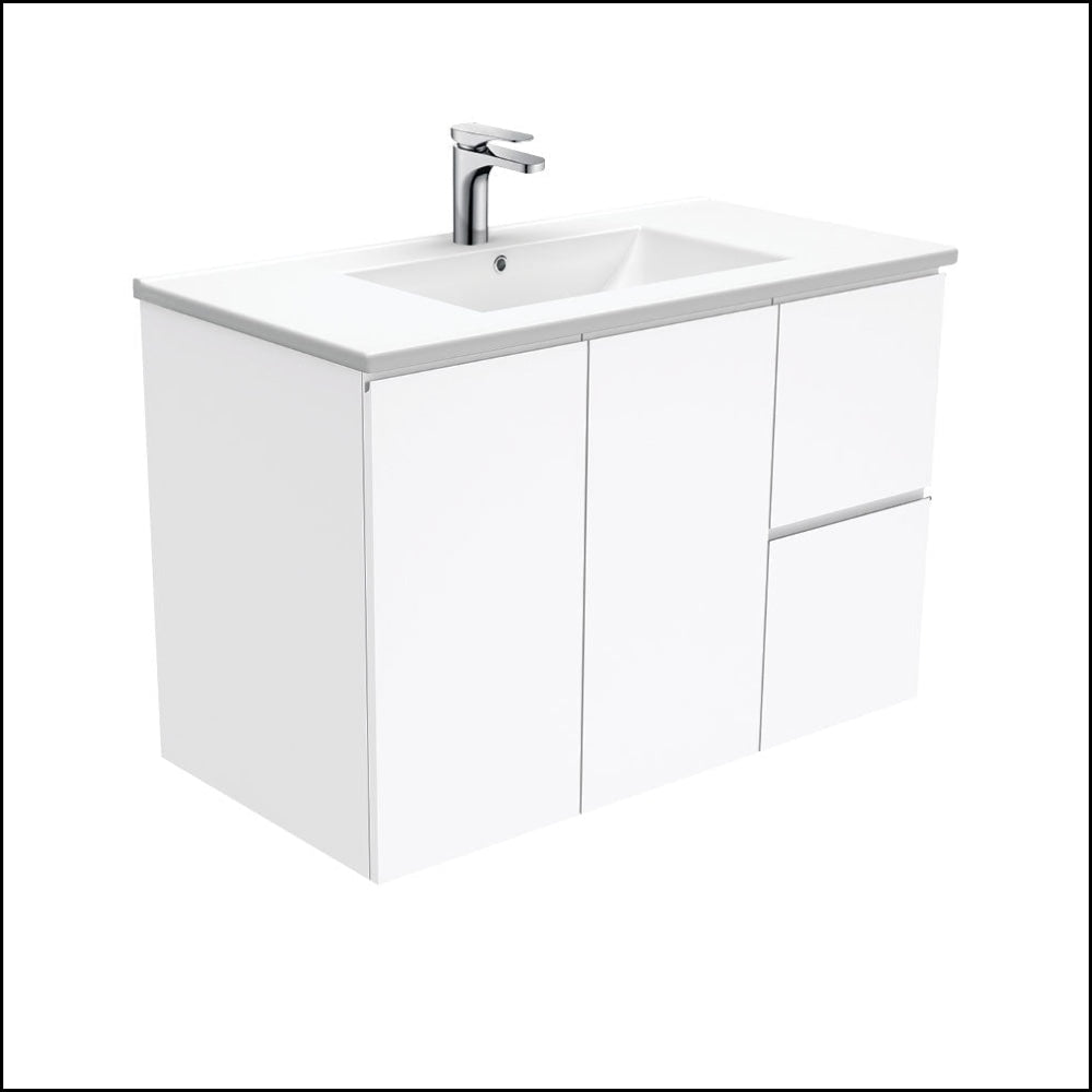 Fienza Dolce Tcl90Fr 900Mm Ceramic Wall Hung Finger Pull White Vanity One Tap Hole Right Hand
