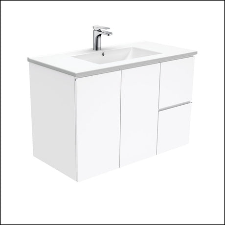 Fienza Dolce Tcl90Fr 900Mm Ceramic Wall Hung Finger Pull White Vanity One Tap Hole Right Hand