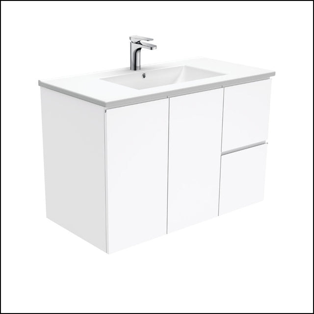 Fienza Dolce Tcl90Fr 900Mm Ceramic Wall Hung Finger Pull White Vanity One Tap Hole Right Hand