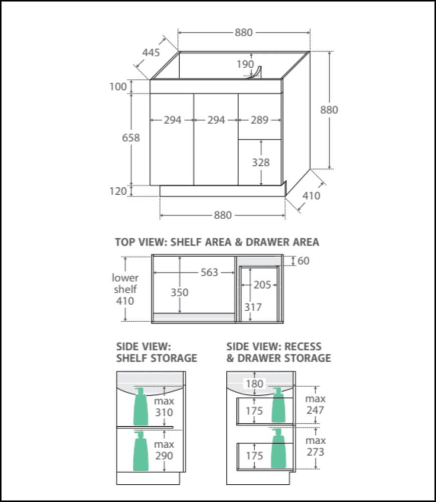 Fienza Dolce Tcl90Nkwl 900Mm White Vanity With Kicker Left Hand Drawer - Special Order Units