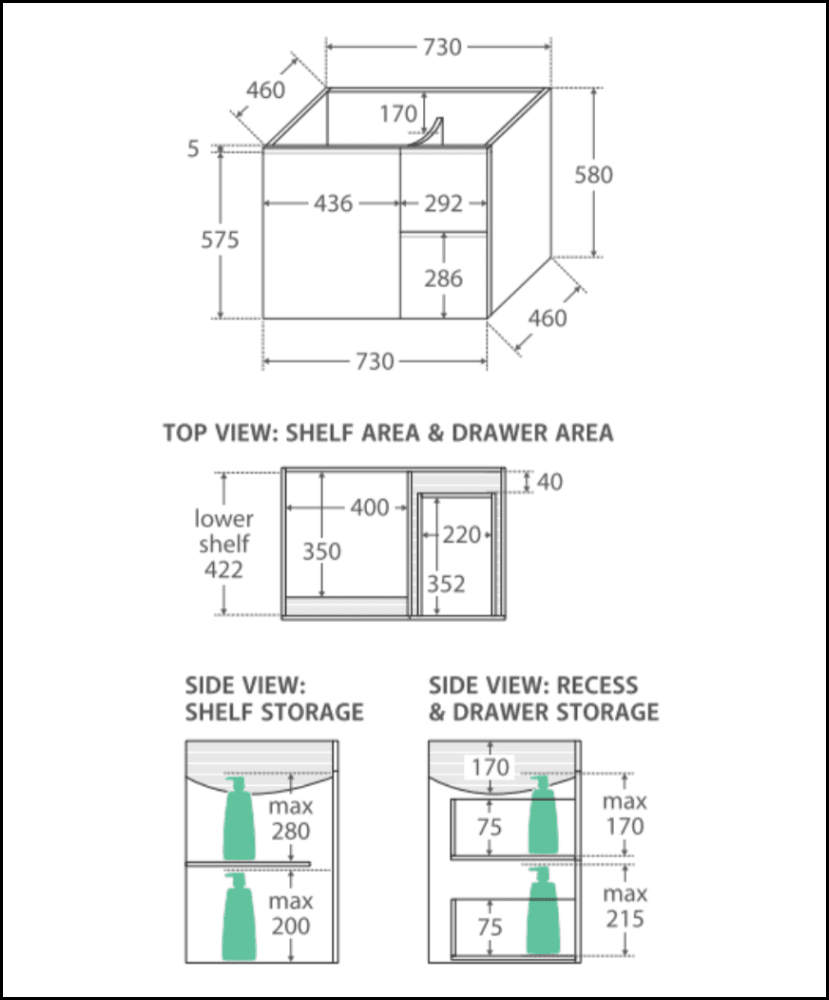 Fienza Dolce Tclb75Fr 750Mm Matte Black Fingerpull Gloss White Wall Hung Vanity Right Drawers -