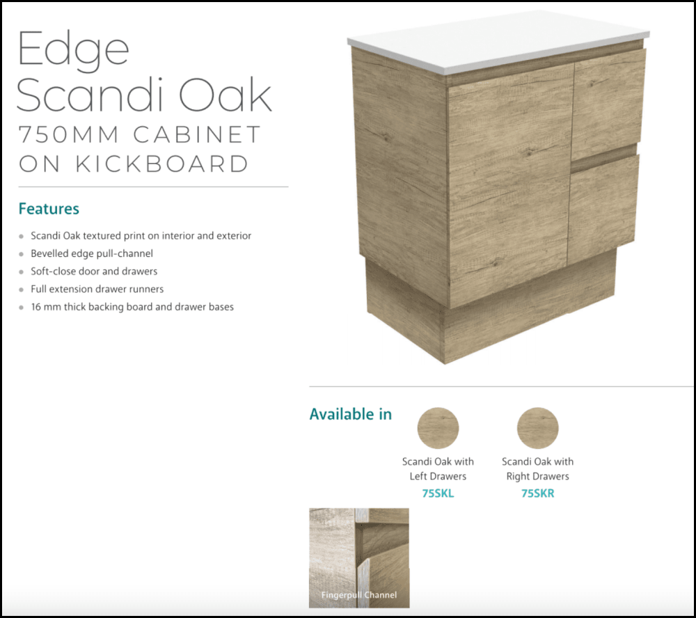 Fienza Dolce Tclb75Skl 750Mm Matte Black Scandi Oak Vanity With Kickboard Left Drawers - Special