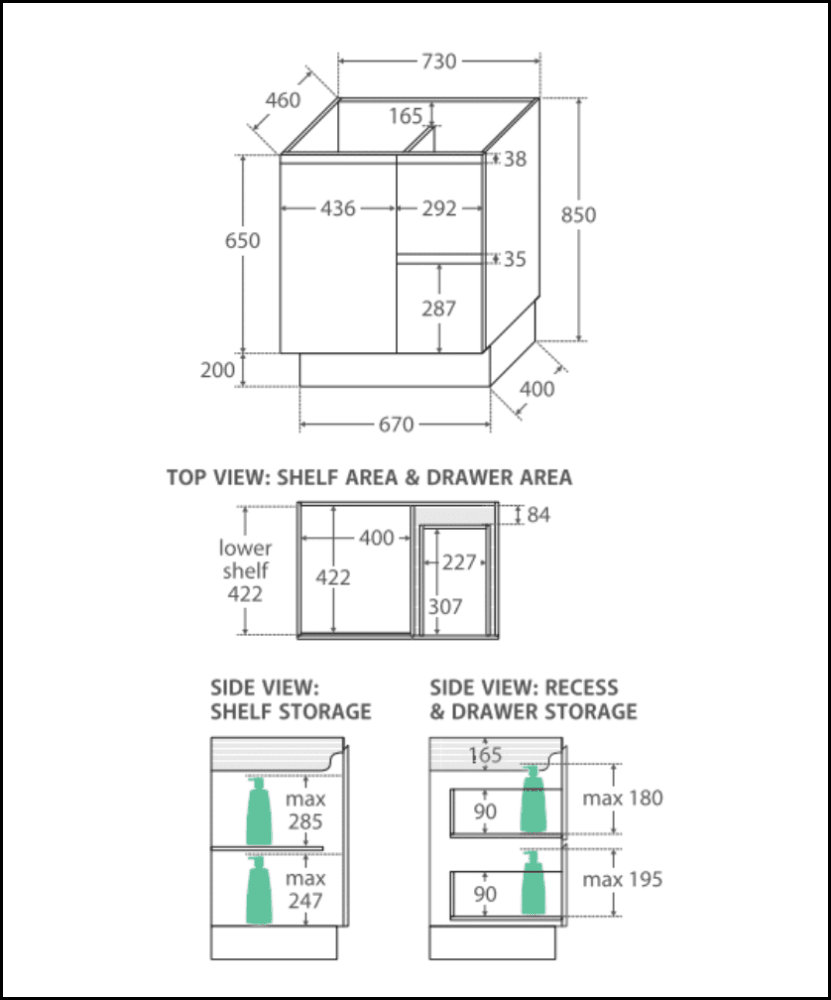 Fienza Dolce Tclb75Skl 750Mm Matte Black Scandi Oak Vanity With Kickboard Left Drawers - Special
