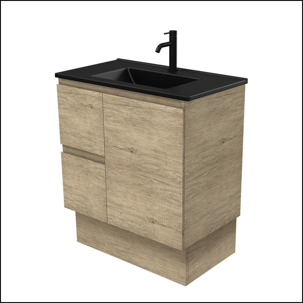 Fienza Dolce Tclb75Skl 750Mm Matte Black Scandi Oak Vanity With Kickboard Left Drawers - Special