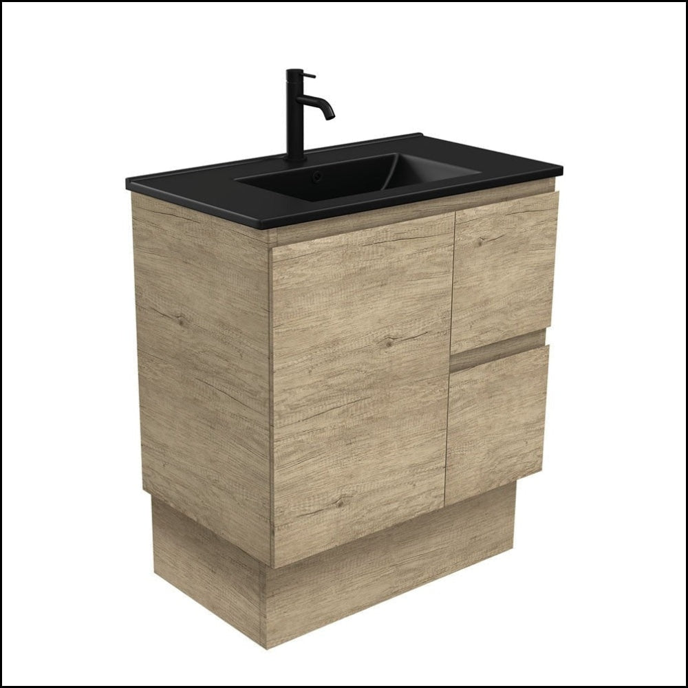 Fienza Dolce Tclb75Skr 750Mm Matte Black Scandi Oak Vanity With Kickboard Right Drawers - Special
