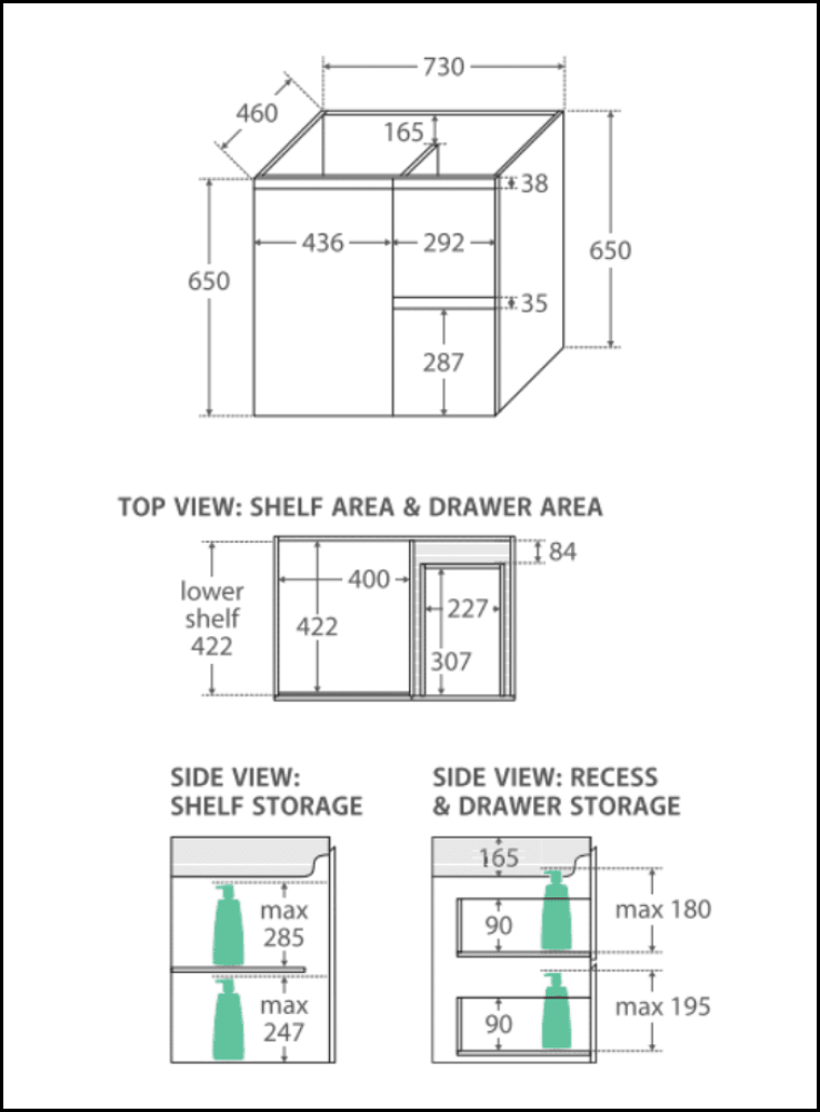 Fienza Dolce Tclb75Sr 750Mm Matte Black Scandi Oak Wall Hung Vanity Right Drawers - Special Order