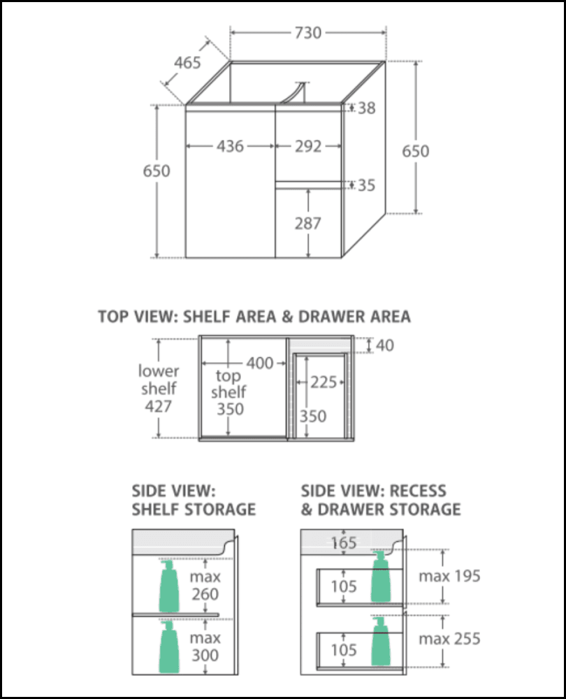 Fienza Dolce Tclb75Zl 750Mm Matte Black Fingerpull Satin White Wall Hung Vanity Left Drawers -