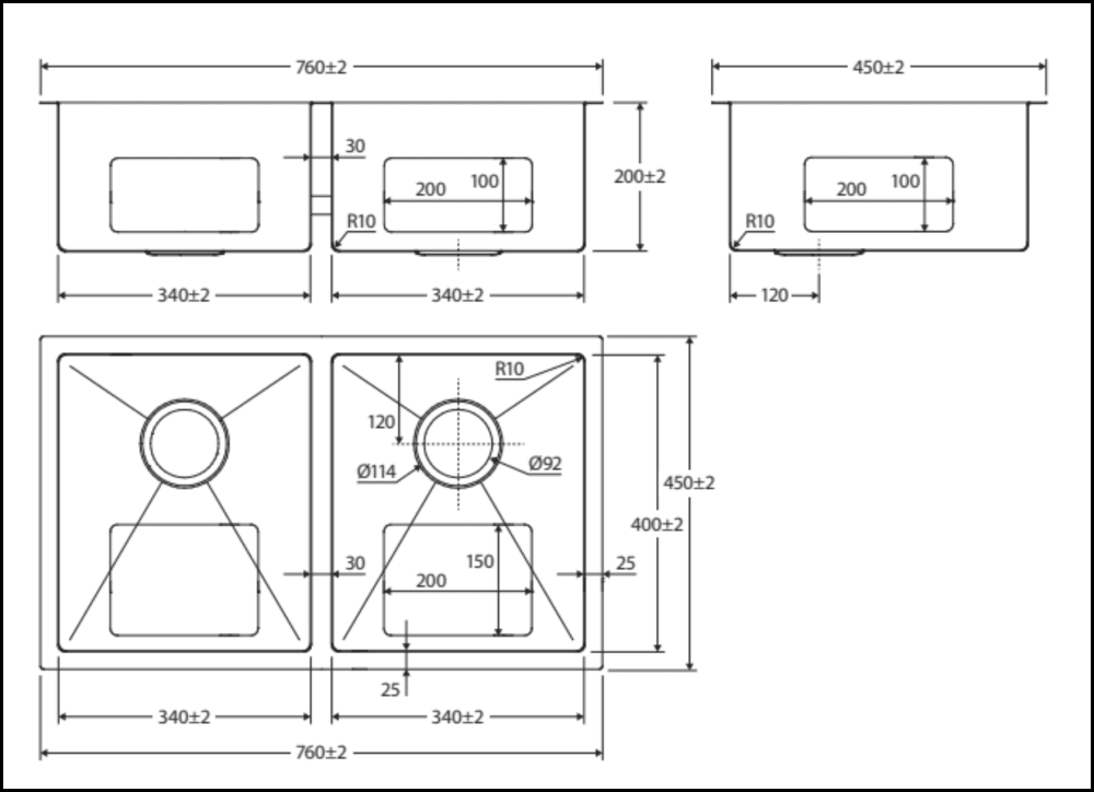 Fienza Double Bowl Kitchen Sink Stainless Steel 68403 - Special Order Top Mounted Sinks