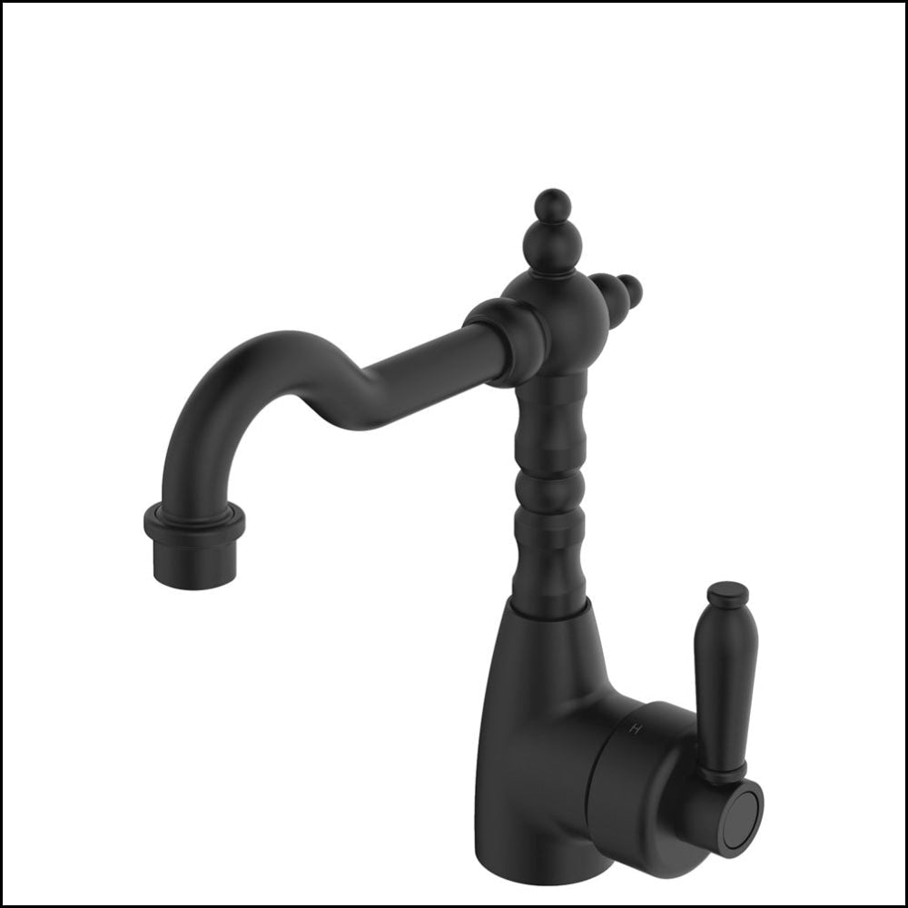 Fienza Eleanor 202103Bl Shepherds Crook Matte Black Mixer With Handle Basin Mixers