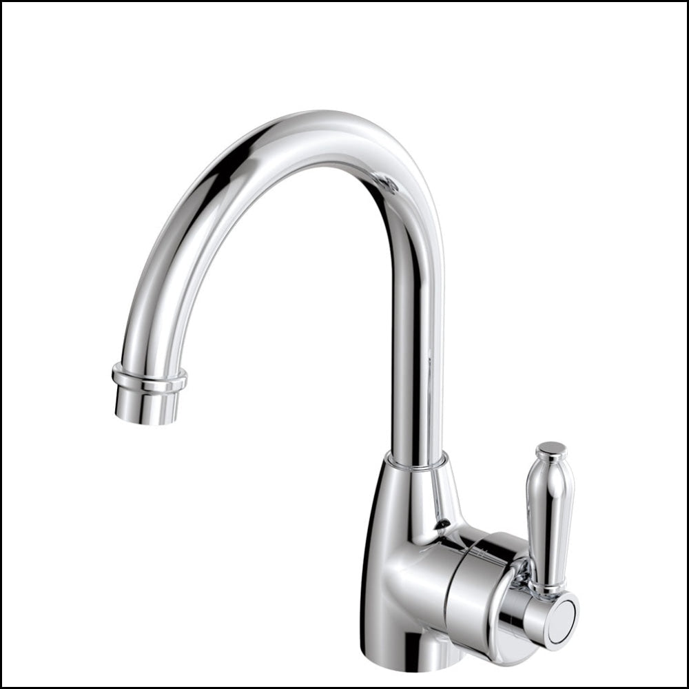 Fienza Eleanor 202104Cc Chrome Gooseneck Mixer With White Handle Basin Mixers