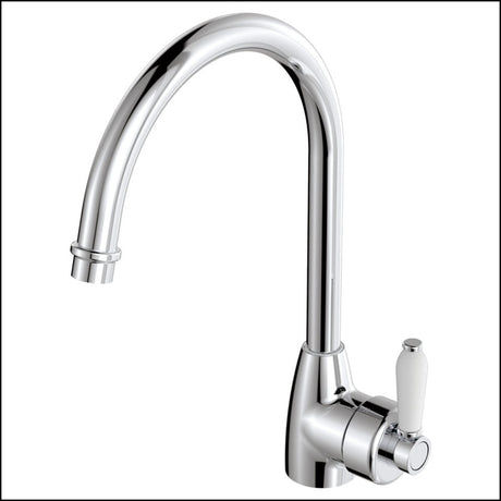 Fienza Eleanor 202109 Chrome Gooseneck Mixer With White Ceramic Handle Kitchen Taps