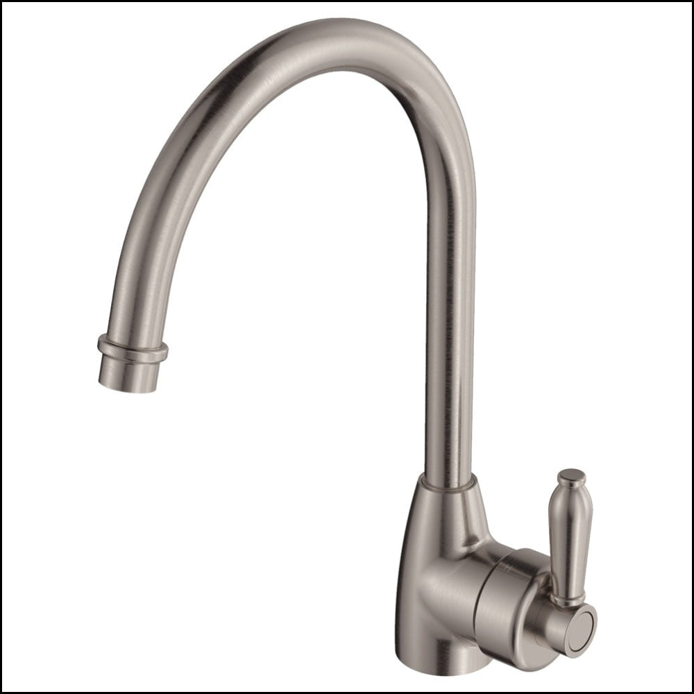 Fienza Eleanor 202109Nn Brushed Nickel Gooseneck Mixer With Handle Kitchen Taps