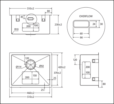 Fienza Hana 68500 39L Stainless Steel Laundry Sink With Overflow Insert Sinks