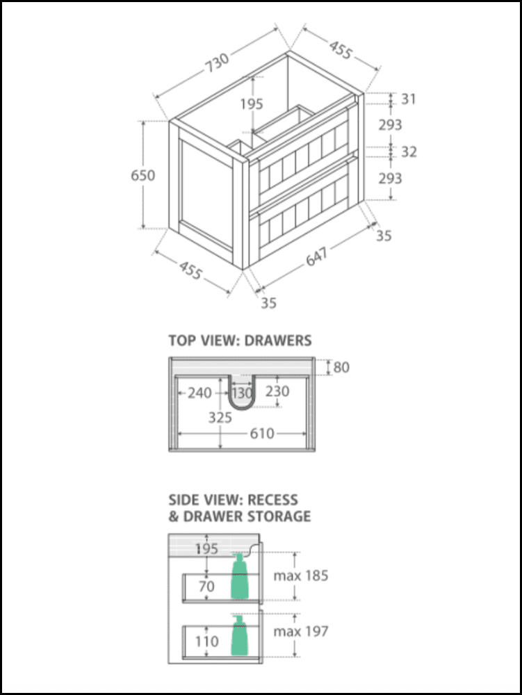 Fienza Joli Jol75T 750Mm Hampton White Wall Hung Vanity Unit - Special Order Units
