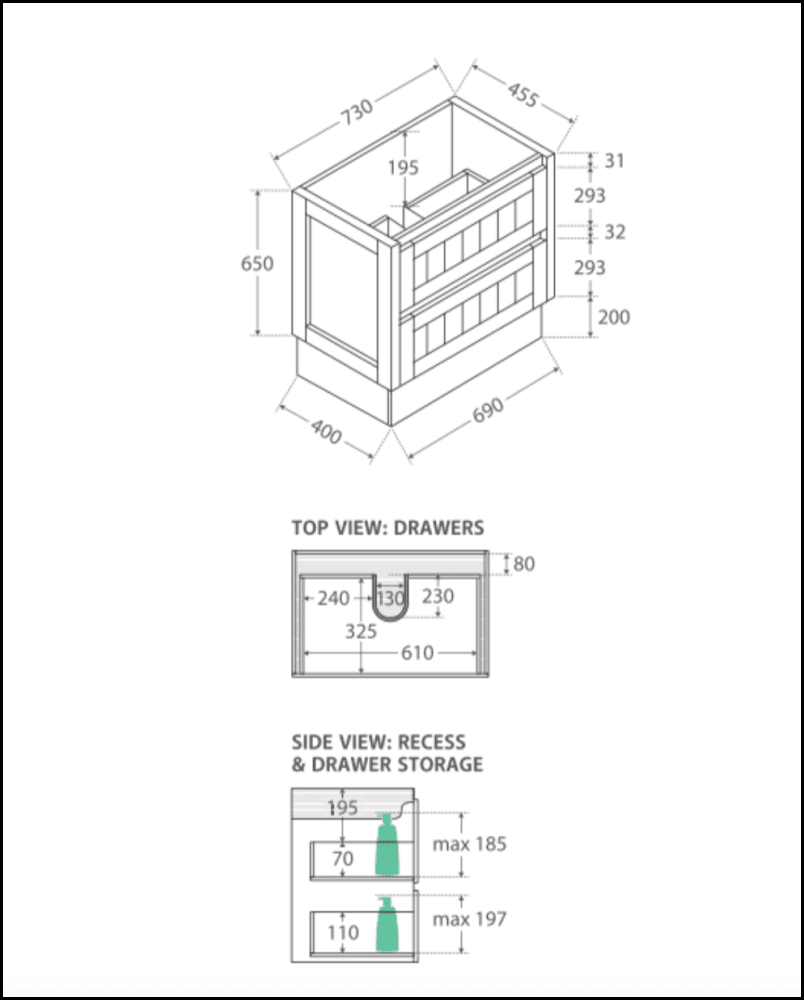 Fienza Joli Jol75Tk Hampton 750Mm White Vanity Unit On Kickboard - Special Order Units
