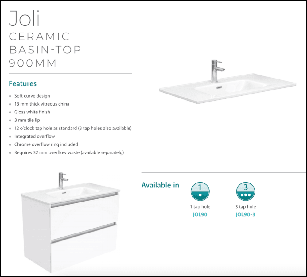 Fienza Joli Jol90Tk 900Mm Hampton Vanity Unit With Kickboard White - Special Order Units