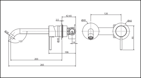 Fienza Kaya Wall Basin/Bath Mixer Set Round Plates 200Mm Outlet 228104-200 Bathroom Mixers
