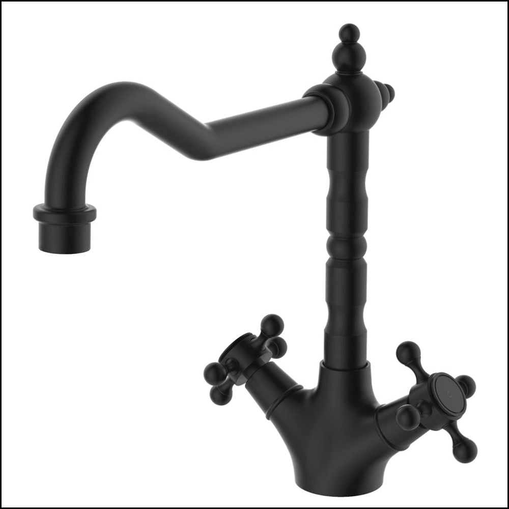 Fienza Lillian 336106Bk Shepherds Crook Matte Black Sink Mixer Kitchen Taps