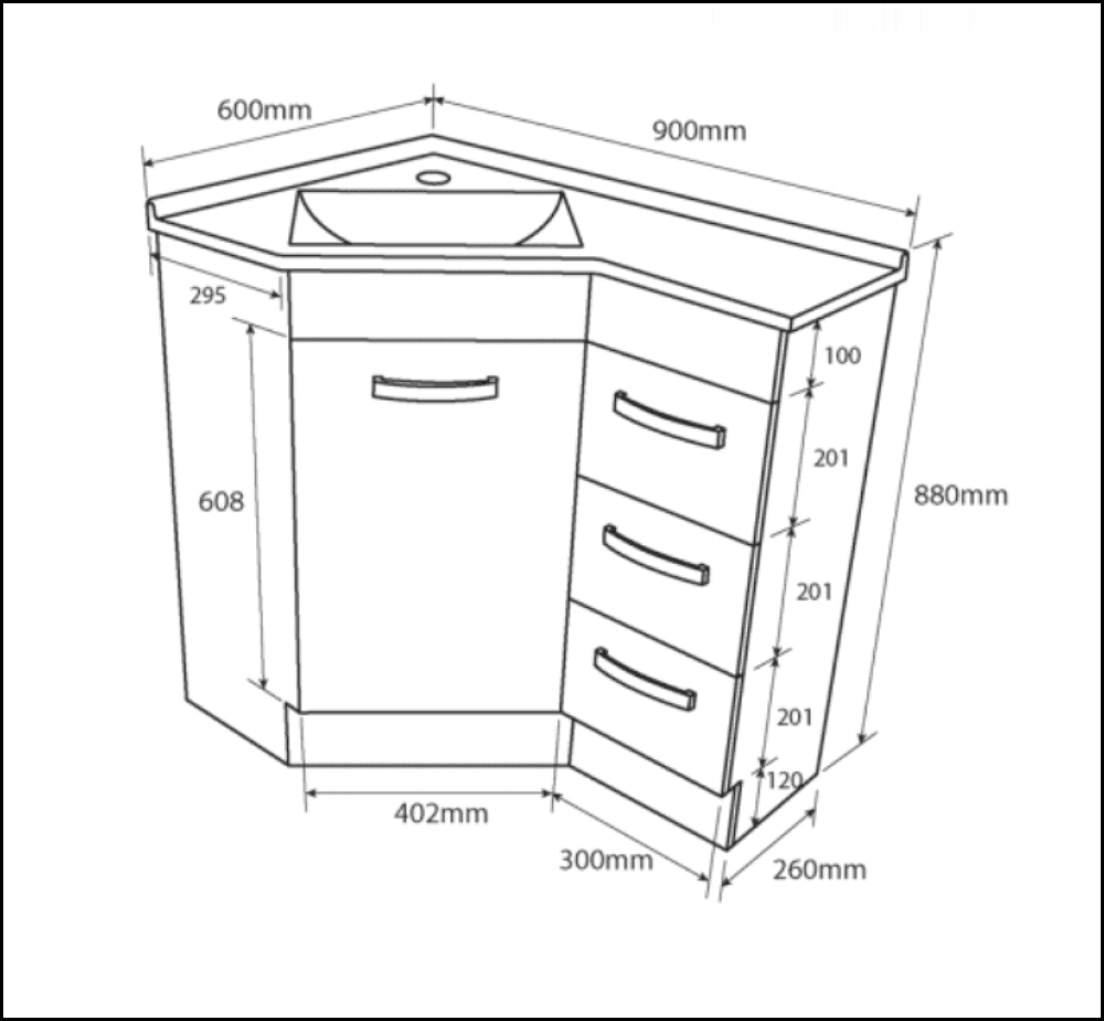 Fienza Pc6090 Corner 600X900 Vanity Unit White - Special Order Units