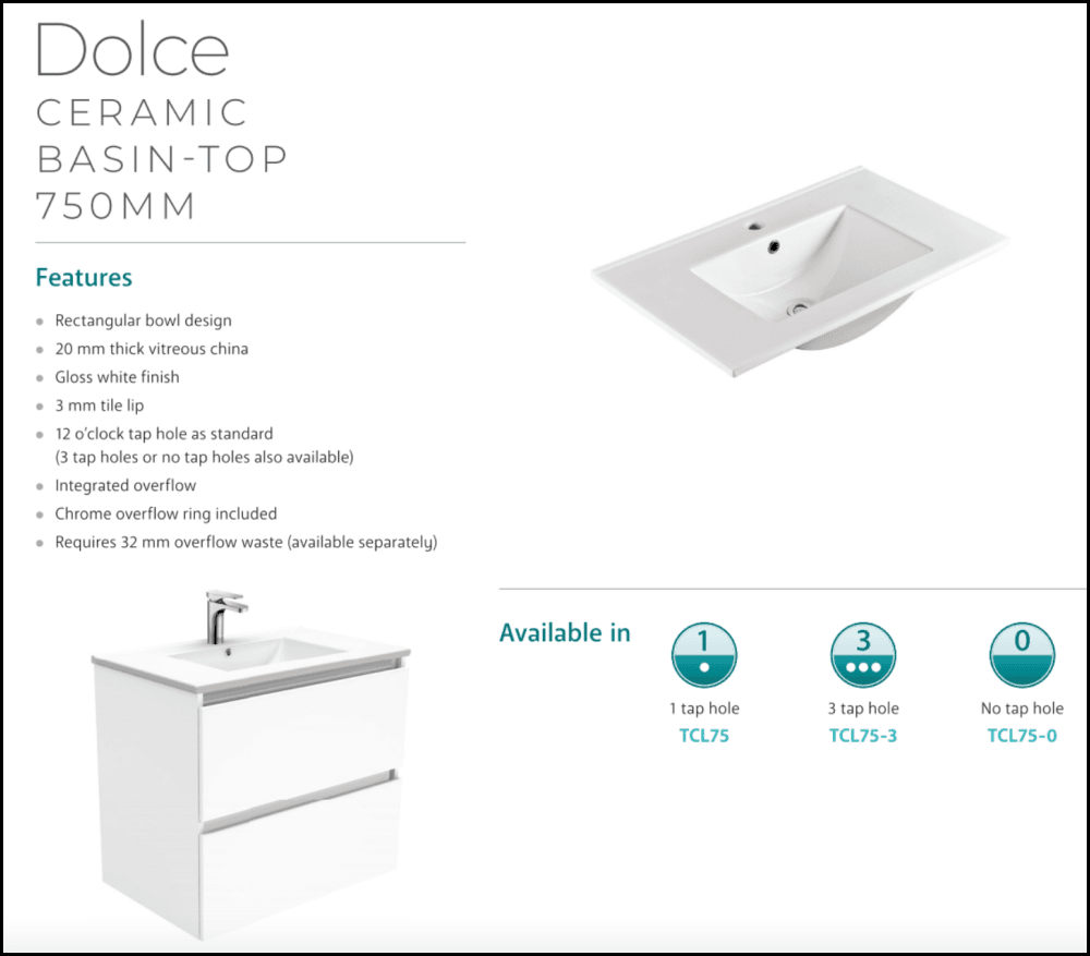 Fienza Quest Tcl75Q Manu 750Mm White Wall Hung Vanity Unit - Special Order Units