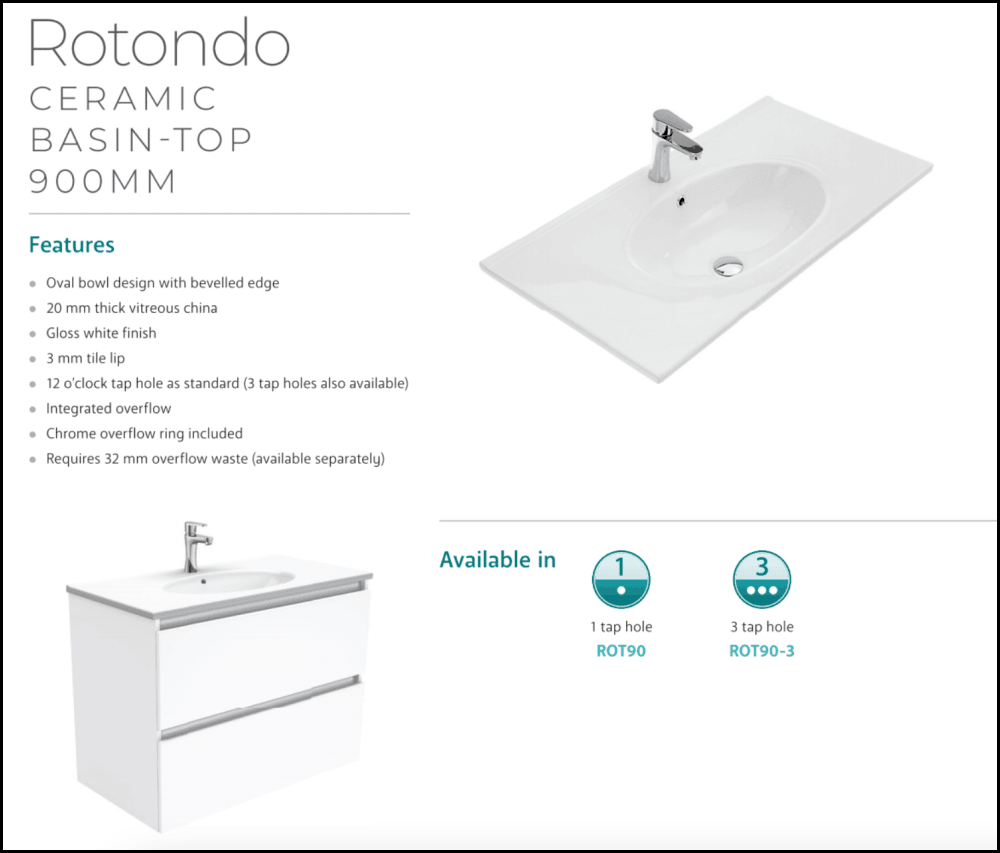 Fienza Rotondo 900Mm Rot90Tk Hampton White Vanity Unit On Kickboard - Special Order Units