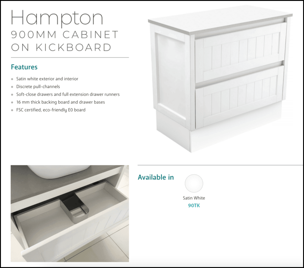 Fienza Rotondo 900Mm Rot90Tk Hampton White Vanity Unit On Kickboard - Special Order Units
