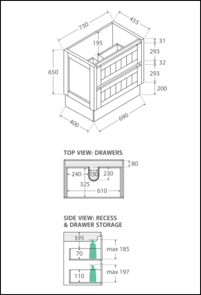 Fienza Rotondo Hampton 750Mm Rot75Tk White Vanity Unit On Kickboard- Special Order Units