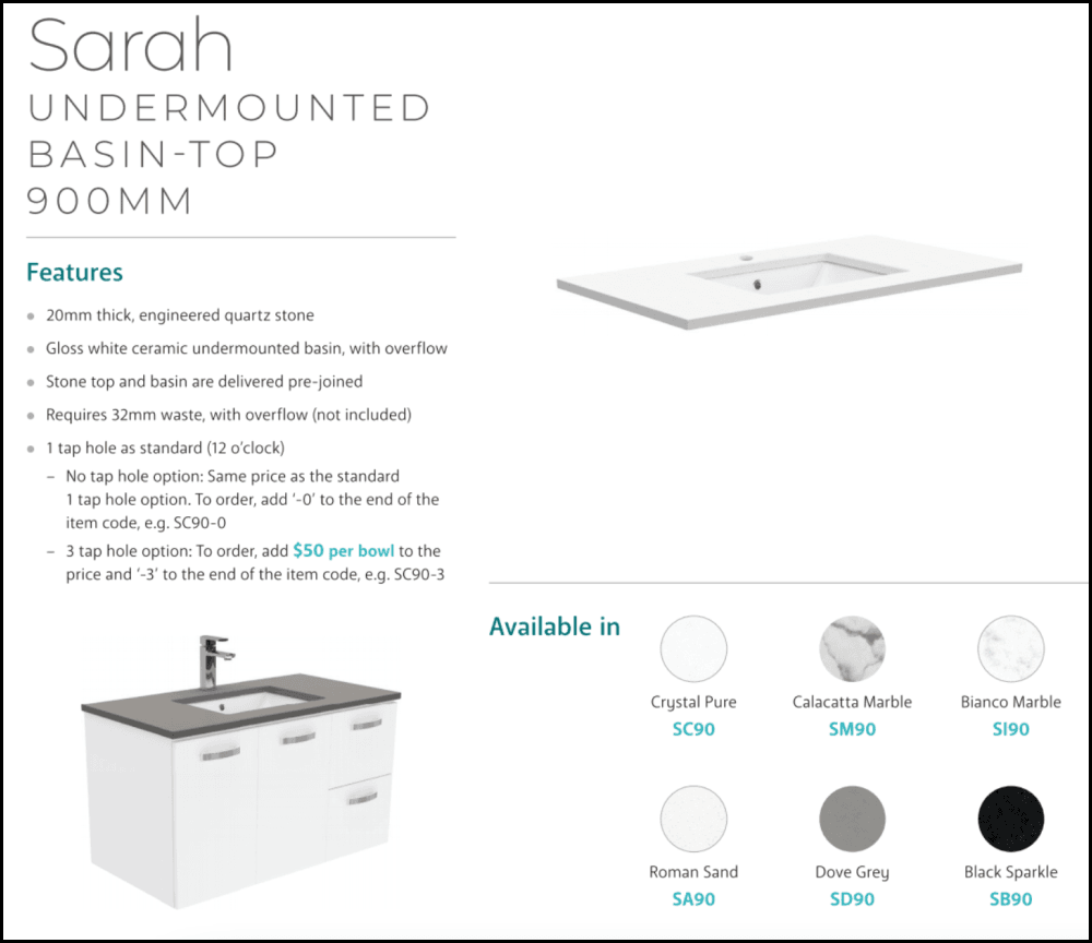 Fienza Sarah 900Mm Si90C Bianco Marble Vanity Unit Fingerpull With Kickboard White - Special Order