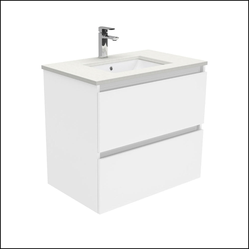 Fienza Sc75Q 750Mm Crystal Pure Undermount Stone Top Quest Wall Hung Vanity Unit White - Special