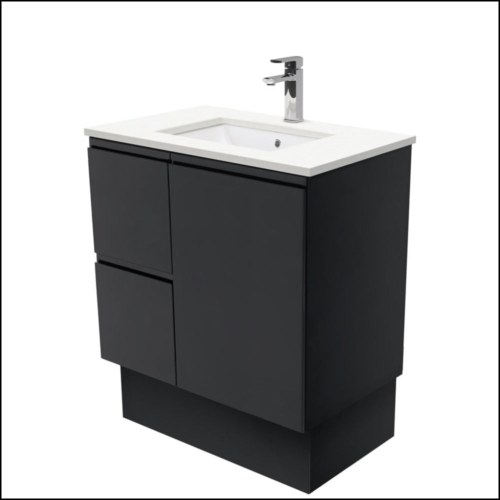 Fienza Sc75Zbkl 750Mm Crystal Pure Undermount Stone Top Fingerpull Satin Black Vanity Unit With