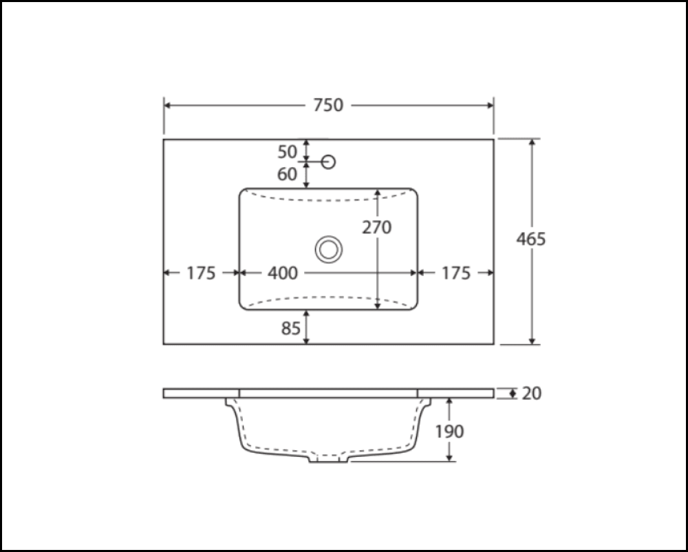 Fienza Sc75Zbkl 750Mm Crystal Pure Undermount Stone Top Fingerpull Satin Black Vanity Unit With