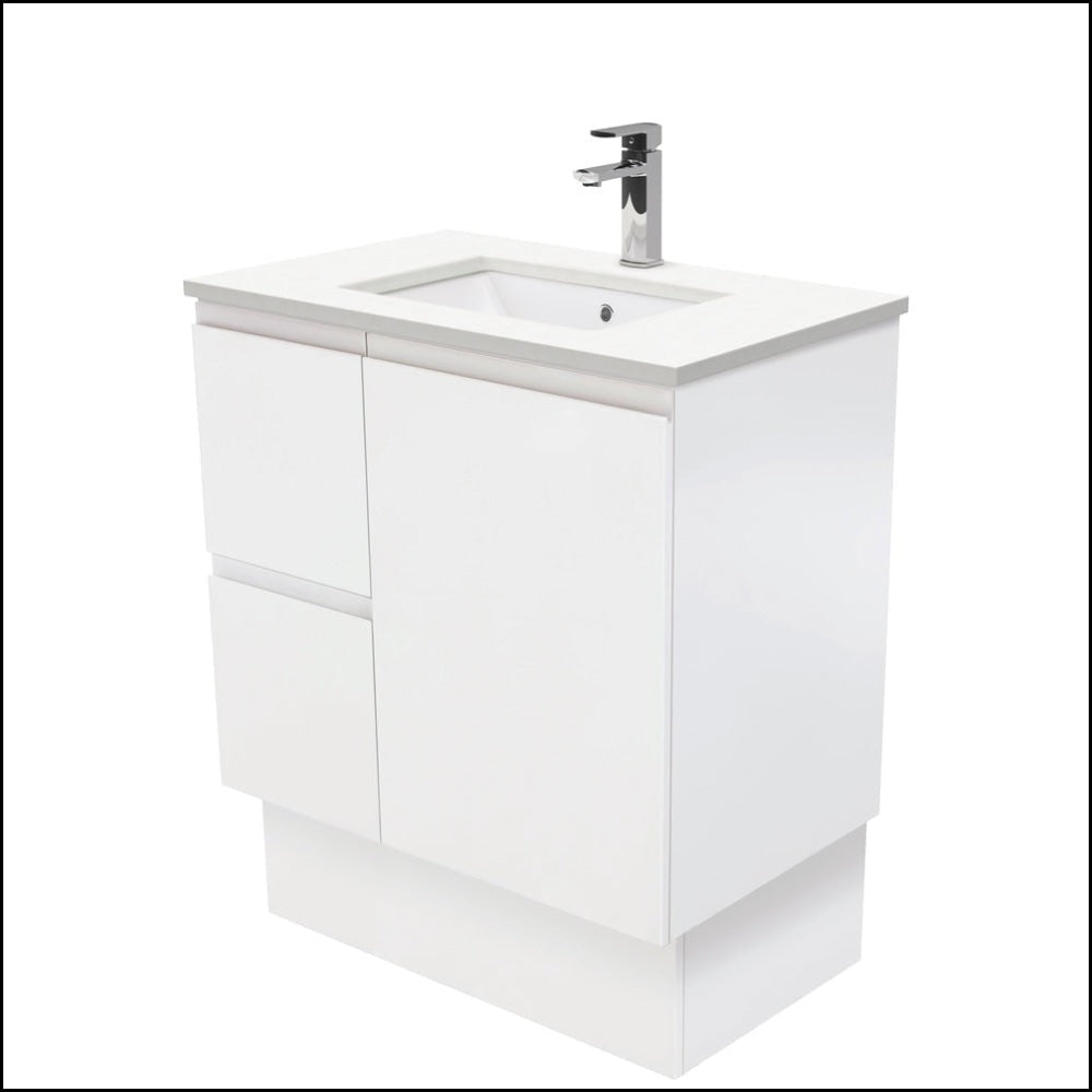 Fienza Sc75Zkl 750Mm Crystal Pure Undermount Stone Top Vanity Unit With Kickboard Fingerpull Left