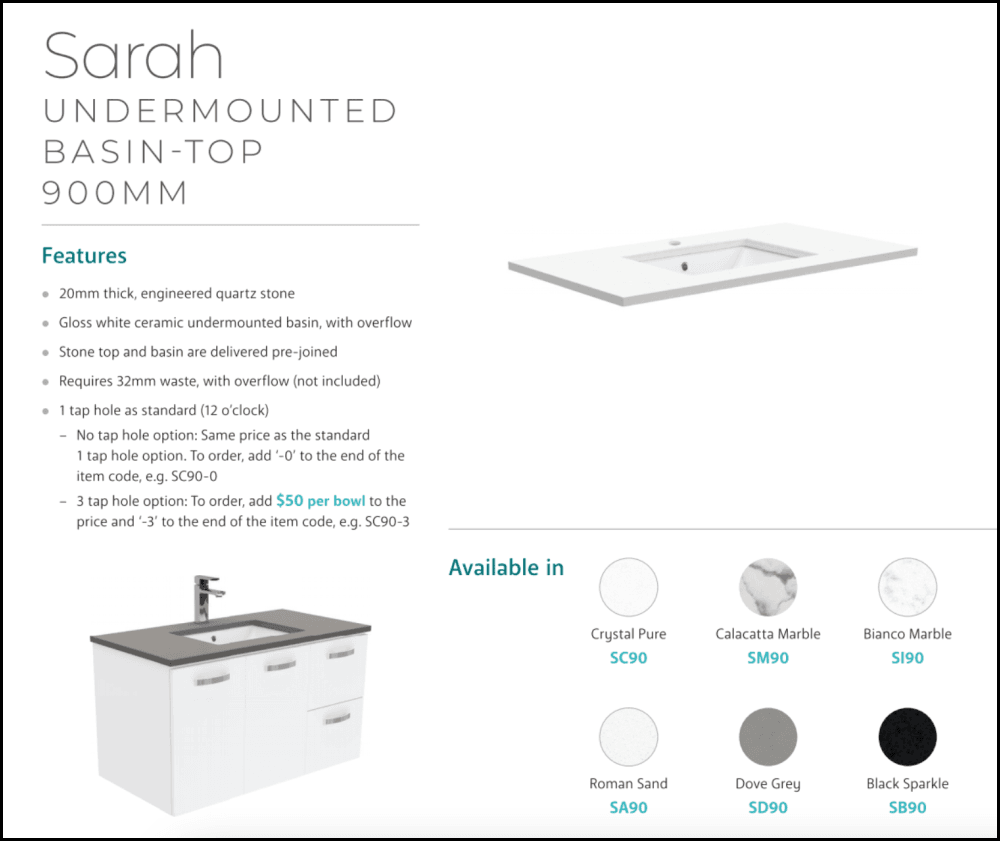 Fienza Sc90Fl 900Mm Crystal Pure Undermount Stone Top Fingerpull Wall Hung Vanity Unit Left Drawers