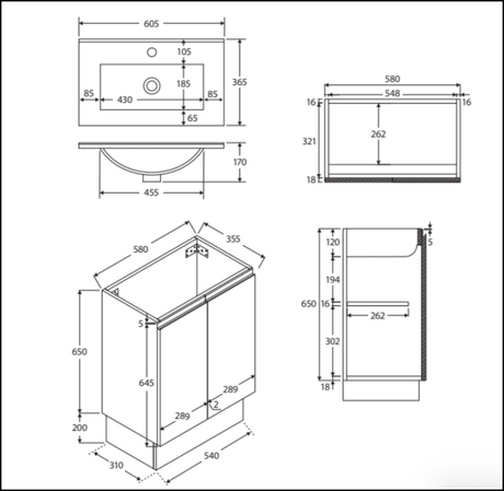 Fienza Siska 60Dfk 600Mm Satin White Vanity With Kickboard - Special Order Units
