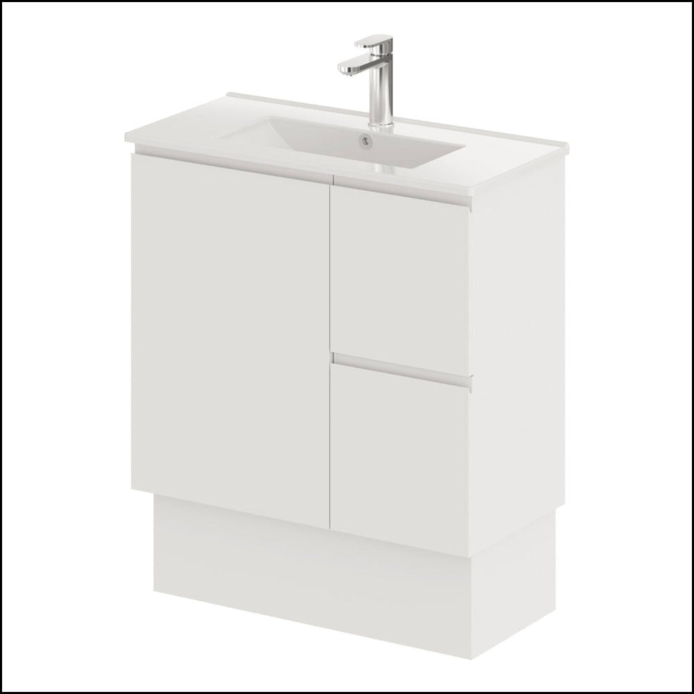 Fienza Siska 75Dfkr Slim 750Mm Satin White Vanity Unit With Kickboard Right Drawers - Special Order