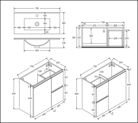 Fienza Siska 75Dfl Slim 750Mm Satin White Wall Hung Vanity Unit Left Drawers - Special Order Units