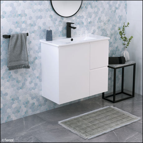 Fienza Siska 75Dfl Slim 750Mm Satin White Wall Hung Vanity Unit Left Drawers - Special Order Units